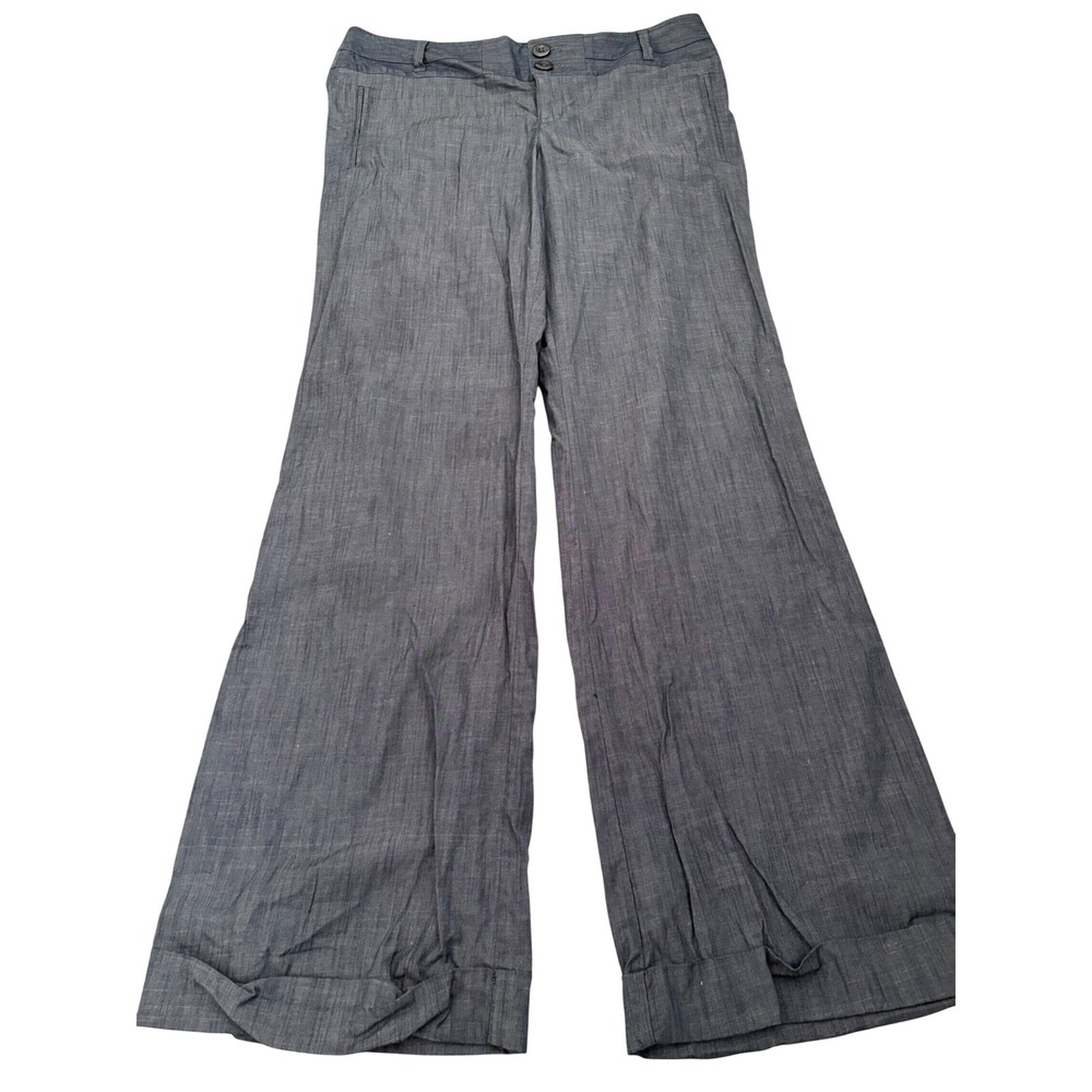 Banana Republic Womens 14 Wide Leg Trousers Gray Cotton Blend Cuffed‎ Hem Pants